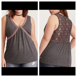Torrid Grey Embroidered Tank